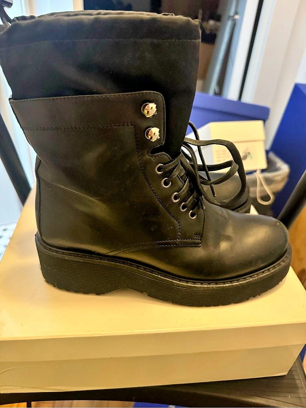 Prada Monolith Leather & Re-Nylon Combat Boots
